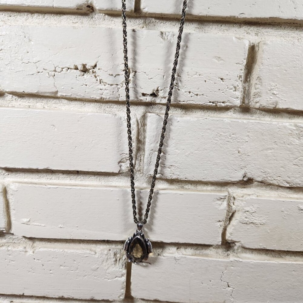 Vintage Womens Large Brown Topaz Necklace Antique Gold 31" Chain - Picture 4 of 6